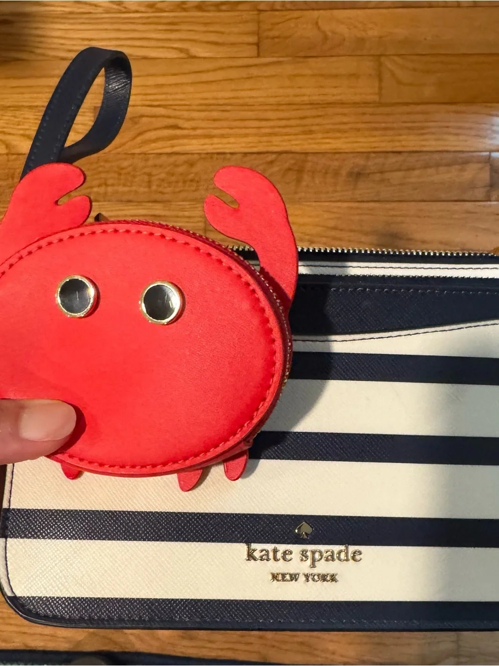 kate spade Red Crab Coin Pouch with Navy & White Stripe Wristlet